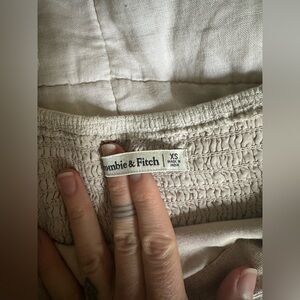 Abercrombie & Fitch Beige Smocked Puff Sleeve Dress